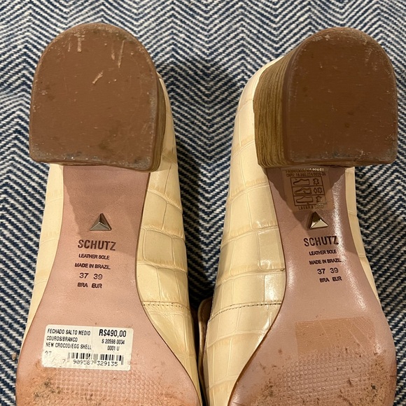 Schutz almond/beige leather block heels size 8 US - Picture 7 of 9